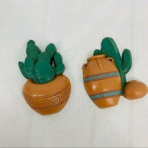 Vintage Southwestern Boho Cactus Clay Pot Decor Pair Wall Decor